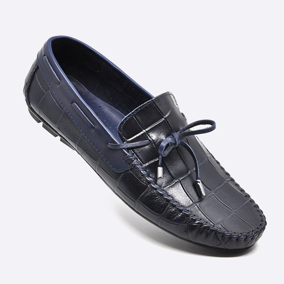Fosco Hakiki Deri Lacivert Loafer Kroko Erkek Ayakkabı 9861 102