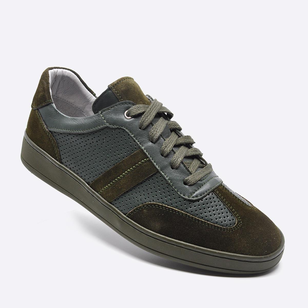 Fosco Hakiki Deri Sneaker Erkek Ayakkabı Haki 9870