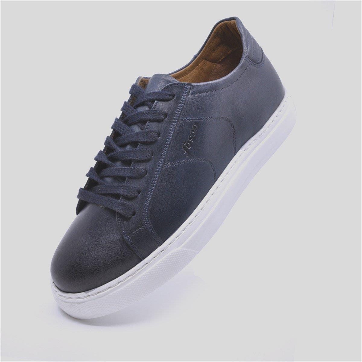 Fosco Hakiki Deri Sneaker Spor Erkek Ayakkabı Lacivert 9757
