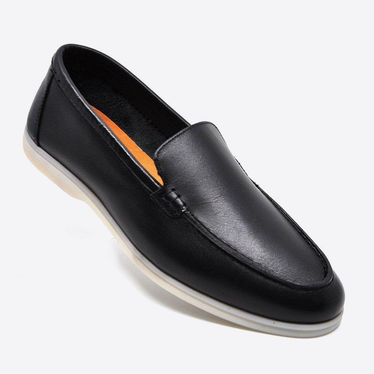 Fosco Hakiki Deri Yazlık Loafer Erkek Ayakkabı Siyah 9874 100