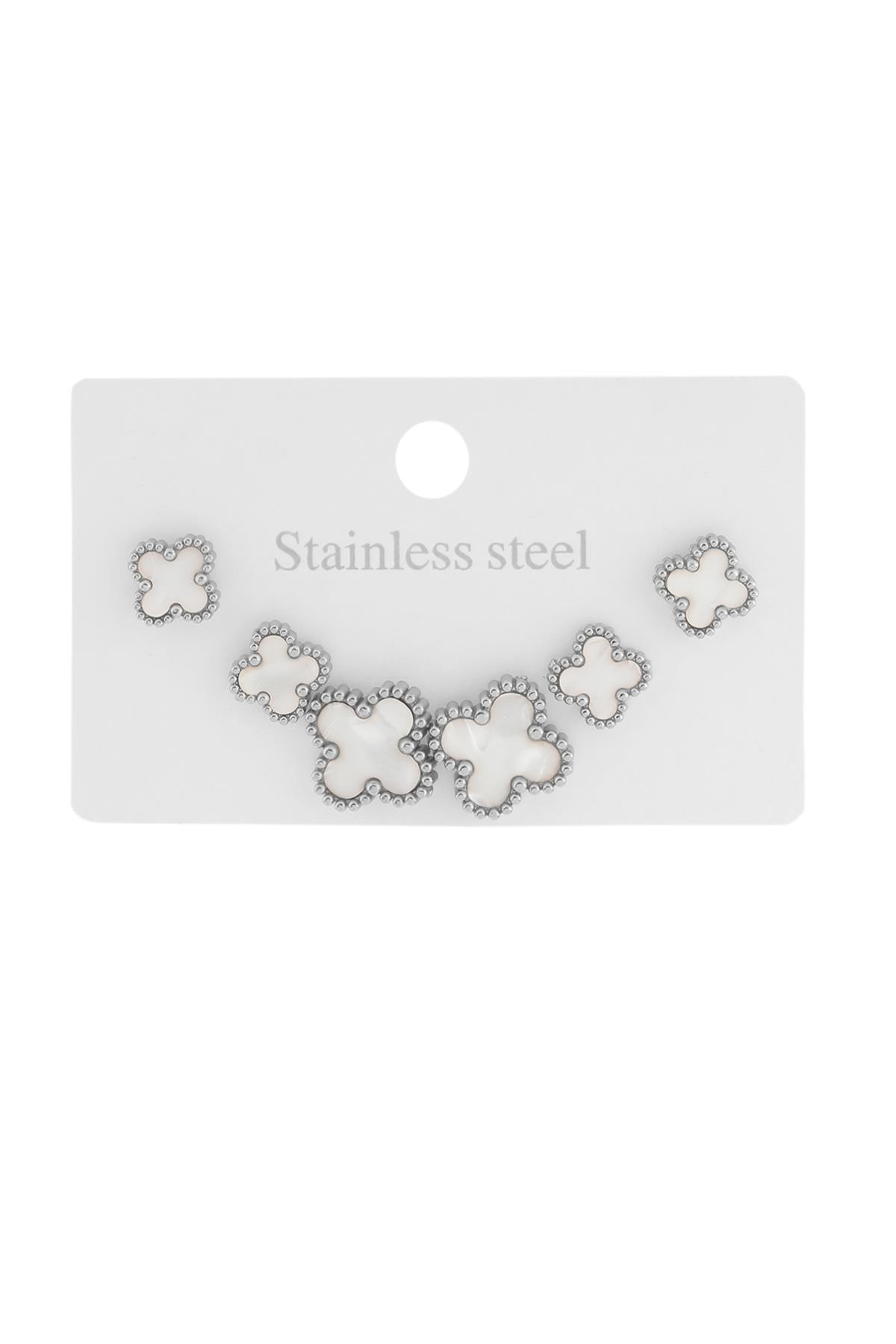 Çelik Altılı Yonca Küpe Silver