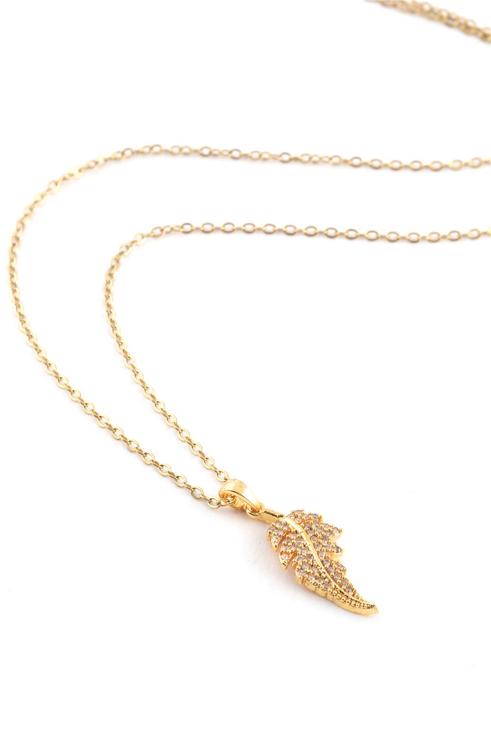 Çelik Yaprak Kolye Gold 45cm