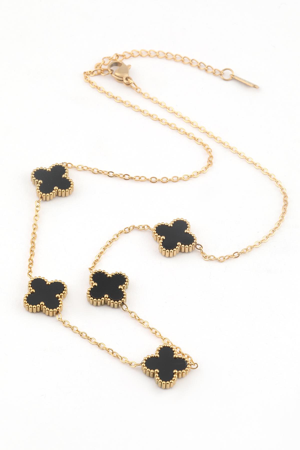 Çelik Yonca Kolye Gold