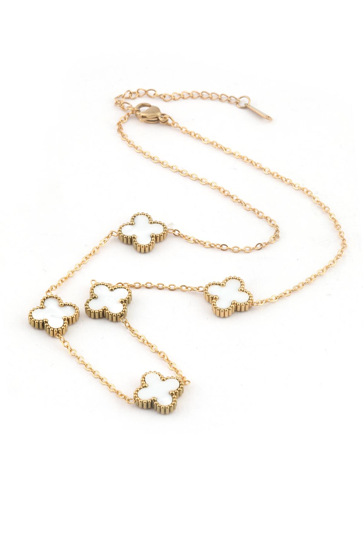 Çelik Yonca Kolye Gold