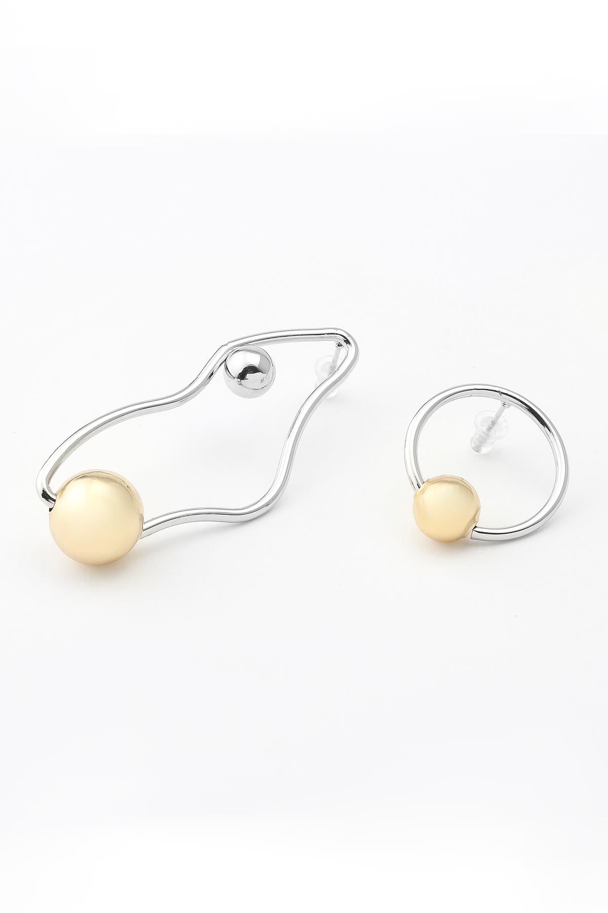 Geometrik Çelik İki Renk Küpe