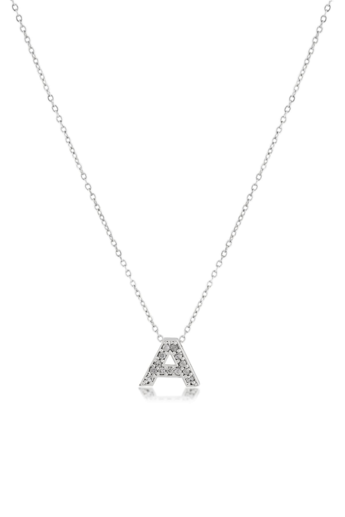 Zirkon Harf Kolye SILVER 45cm