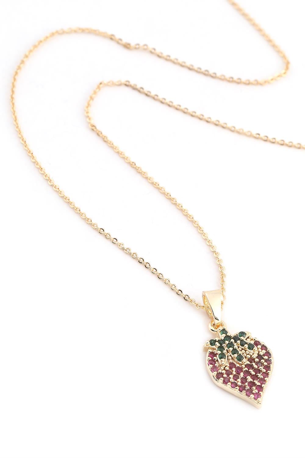 Çilek Zirkon Kolye GOLD 45 cm