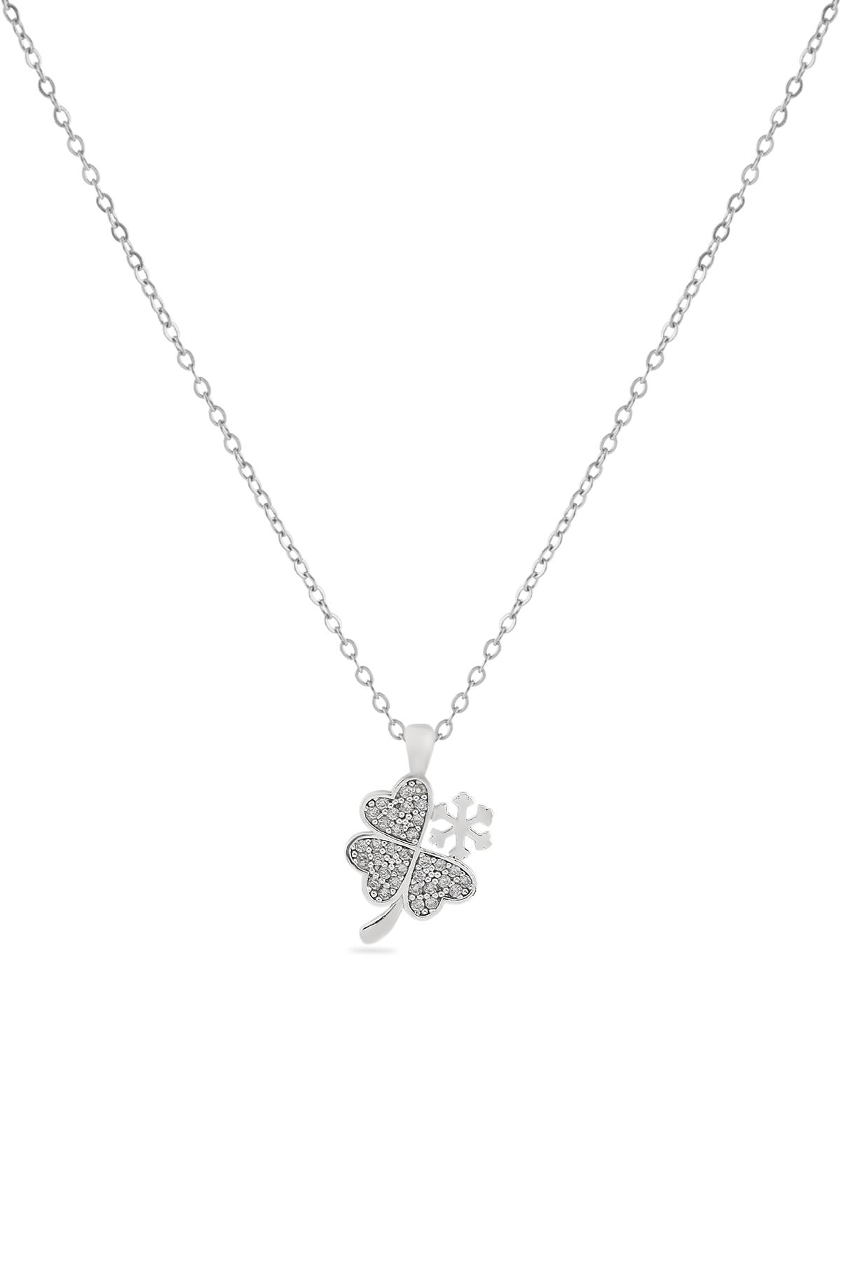 Kar Tanesi Yonca Zirkon Kolye SILVER 45 cm