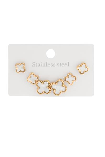 Çelik Altılı Yonca Küpe Gold