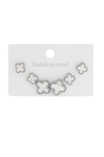 Çelik Altılı Yonca Küpe Silver