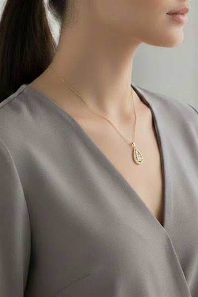 Çelik Damla Baget Kolye GOLD 45 cm