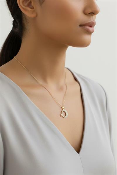 Çelik Ay-Yıldız Kolye GOLD 45 cm