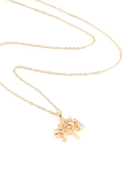 Çelik Hayat Ağacı Kolye Gold 45cm