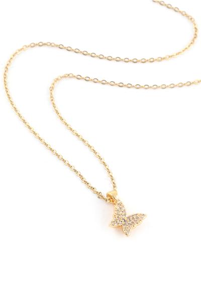 Çelik Kelebek Kolye Gold 45cm