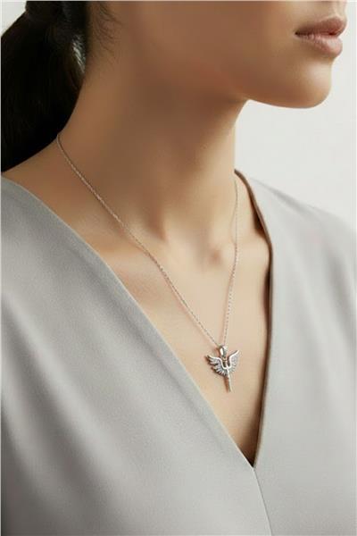 Çelik Mikail Meleği Kolye SILVER 45 cm