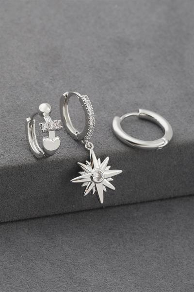 Çelik Üçlü Küpe Silver