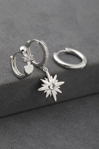 Çelik Üçlü Küpe Silver