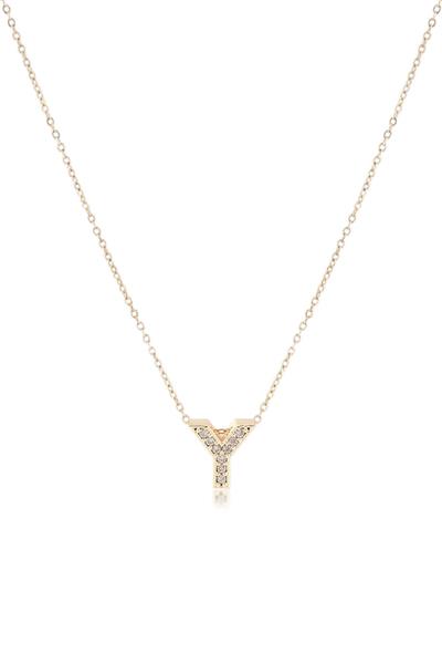 Zirkon Harf Kolye GOLD 45cm