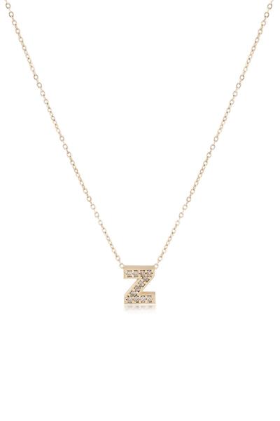Zirkon Harf Kolye GOLD 45cm