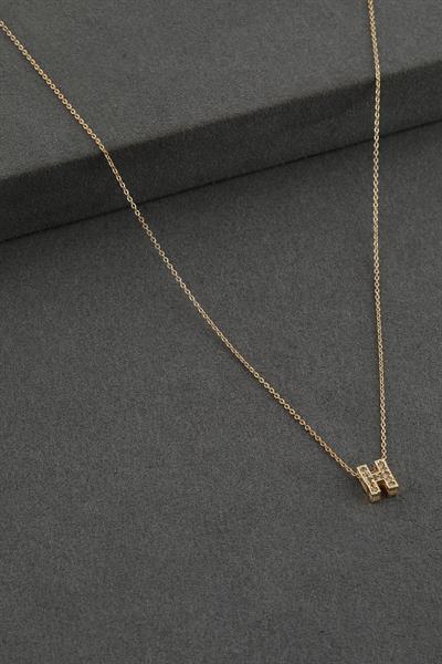 Zirkon Harf Kolye GOLD 45cm