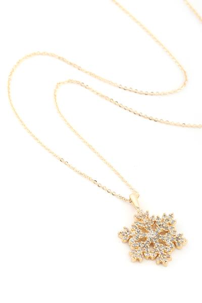 Zirkon Kar Tanesi Kolye GOLD 45cm