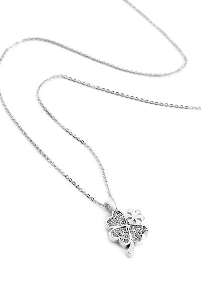 Kar Tanesi Yonca Zirkon Kolye SILVER 45 cm