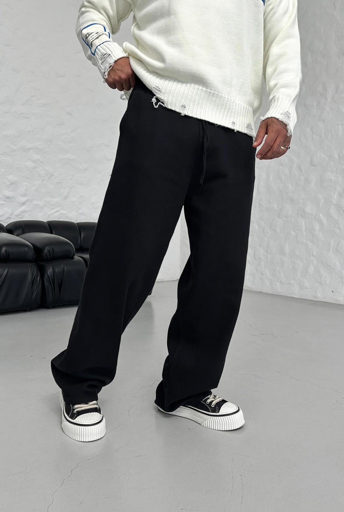 BAGGY KALIP GABARDİN PANTOLON SİYAH