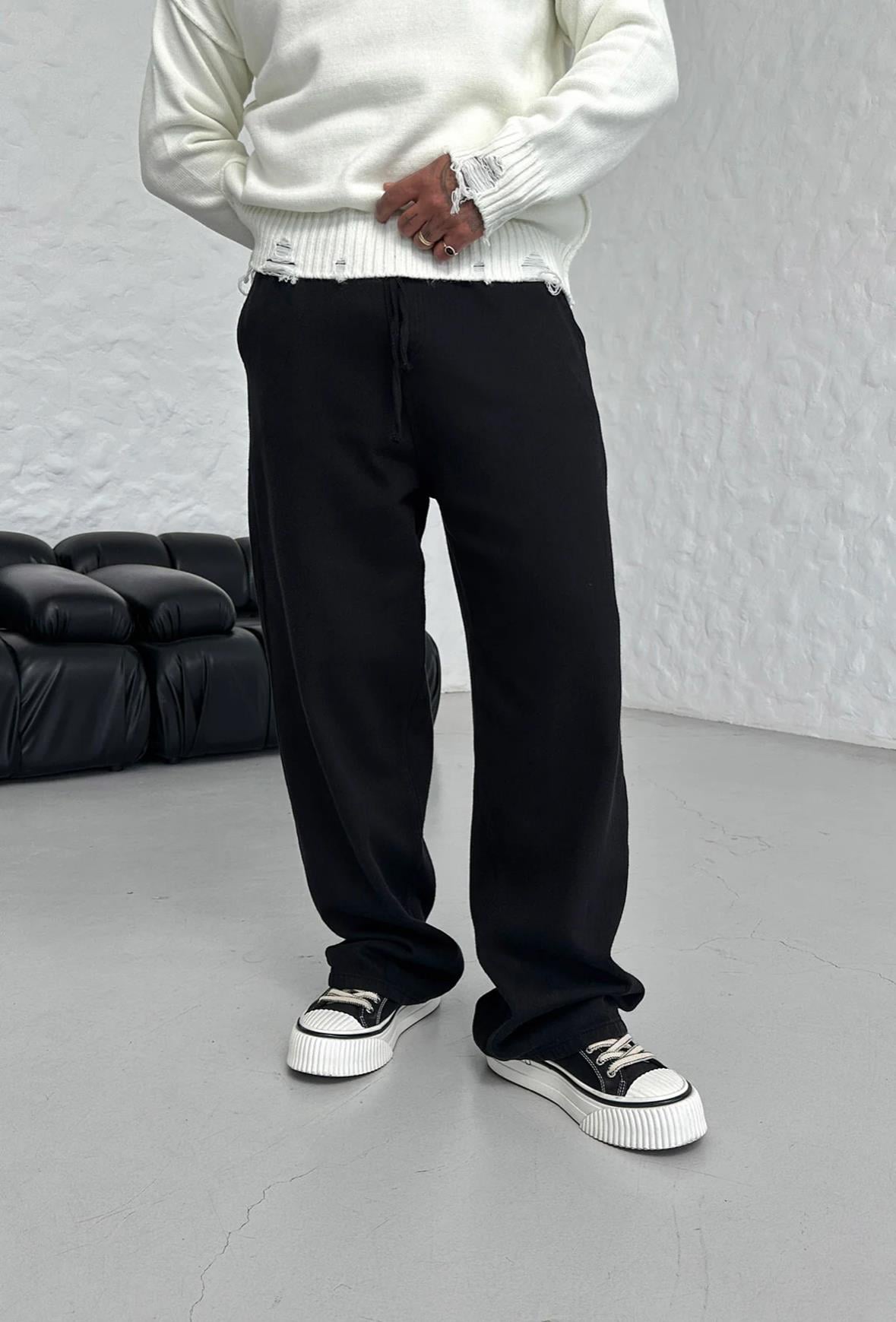 BAGGY KALIP GABARDİN PANTOLON SİYAH