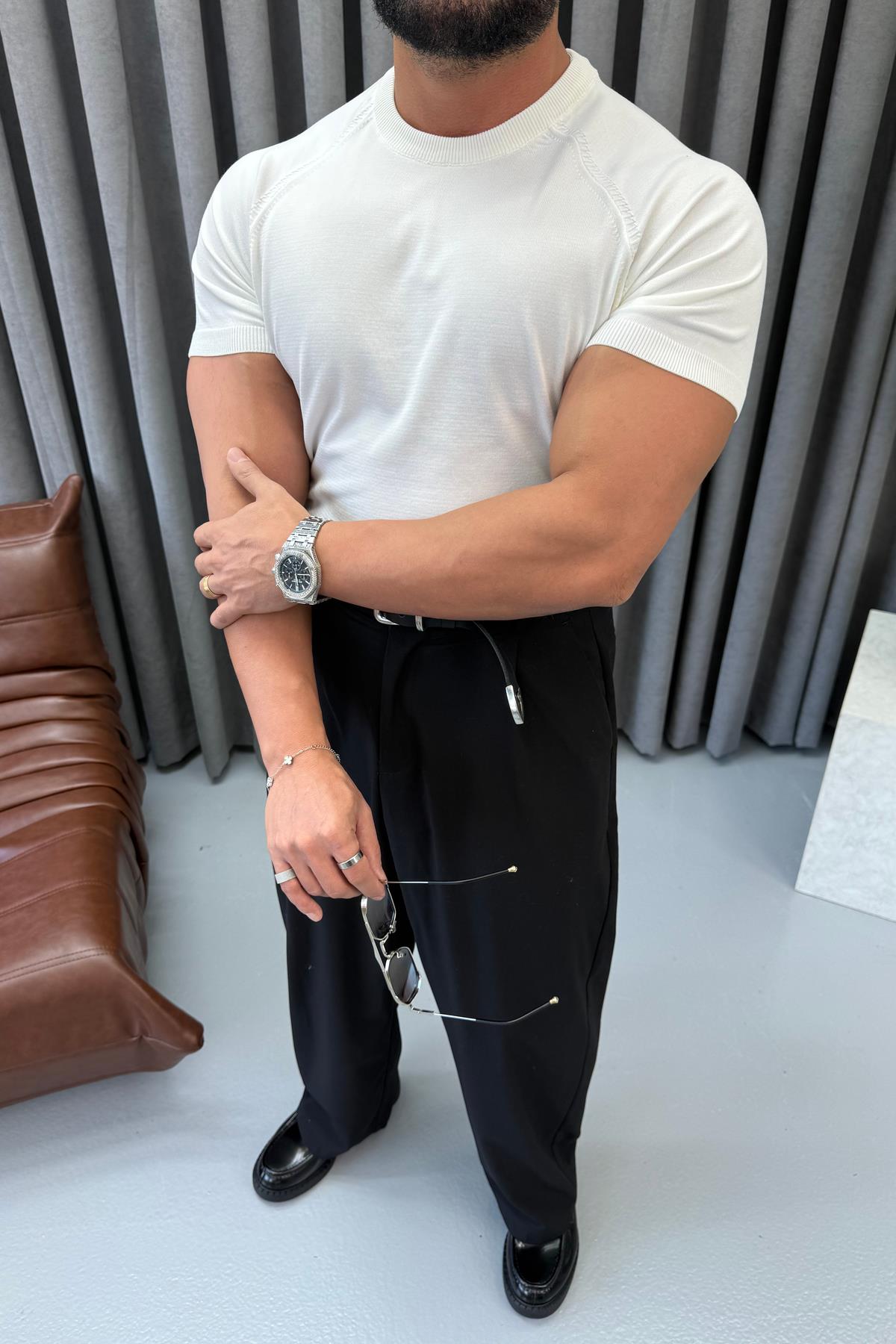 BASIC BİSİKLET YAKA SLİMFİT TRİKO BEYAZ