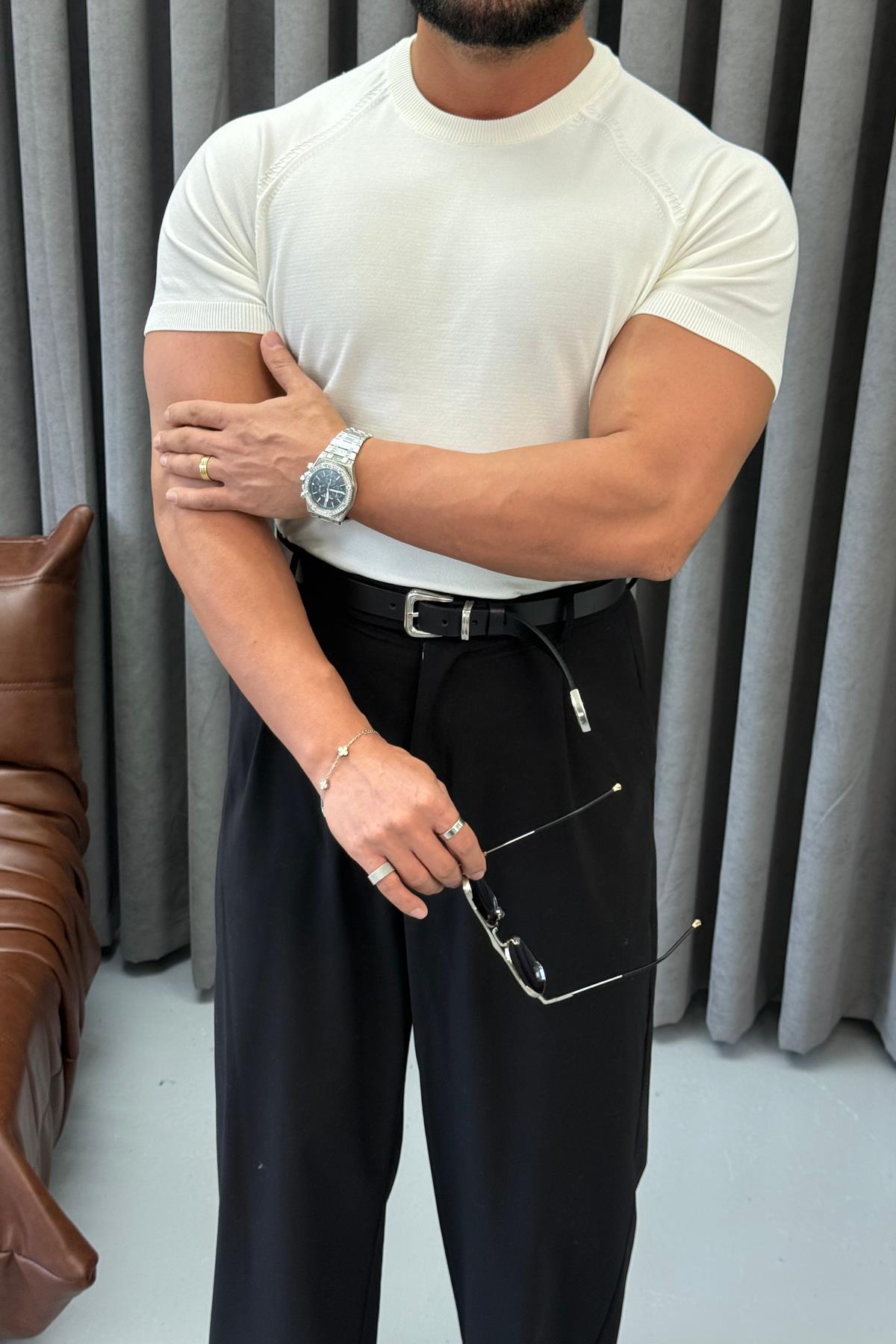 BASIC BİSİKLET YAKA SLİMFİT TRİKO BEYAZ