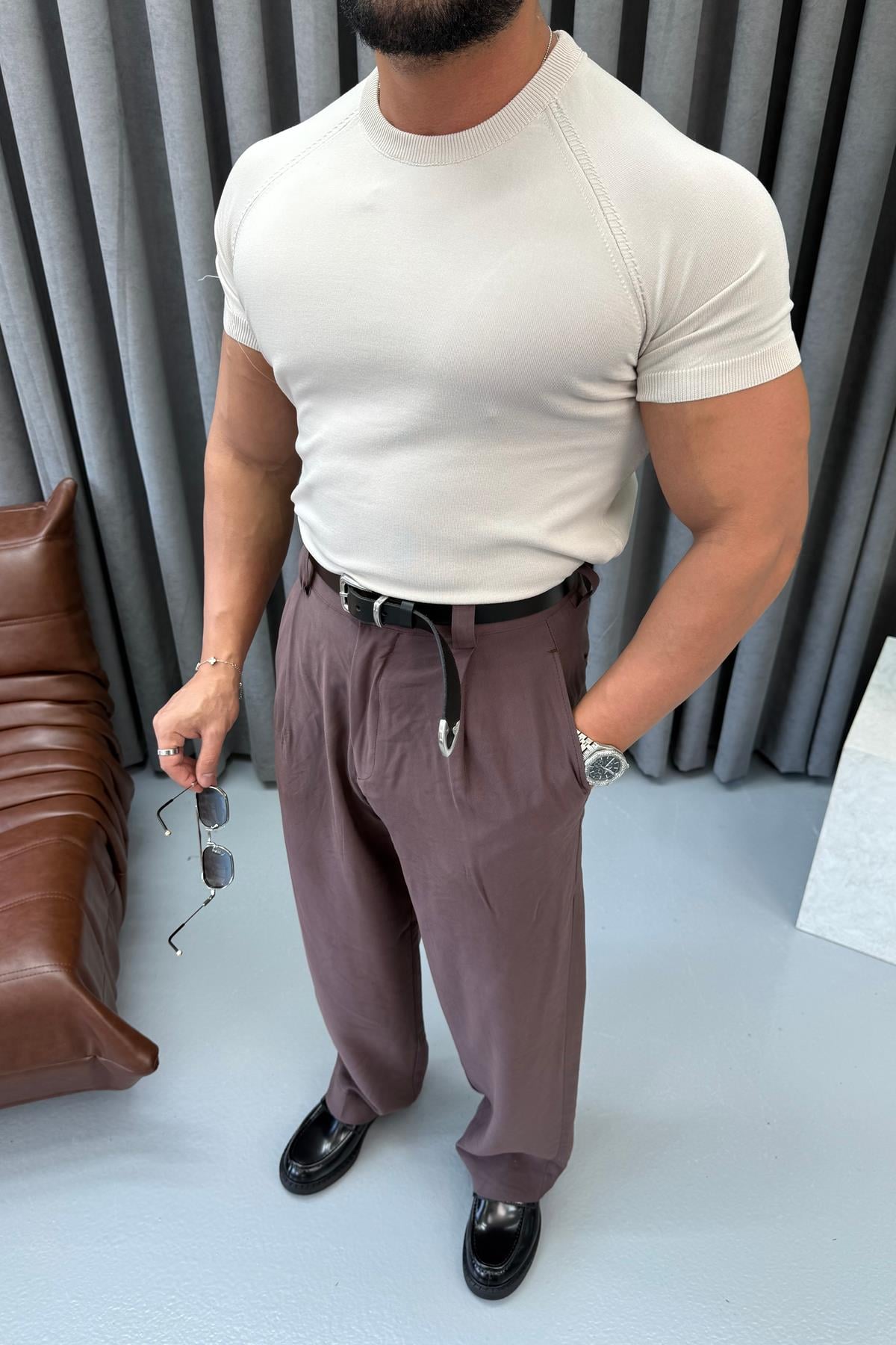 BASIC BİSİKLET YAKA SLİMFİT TRİKO KREM