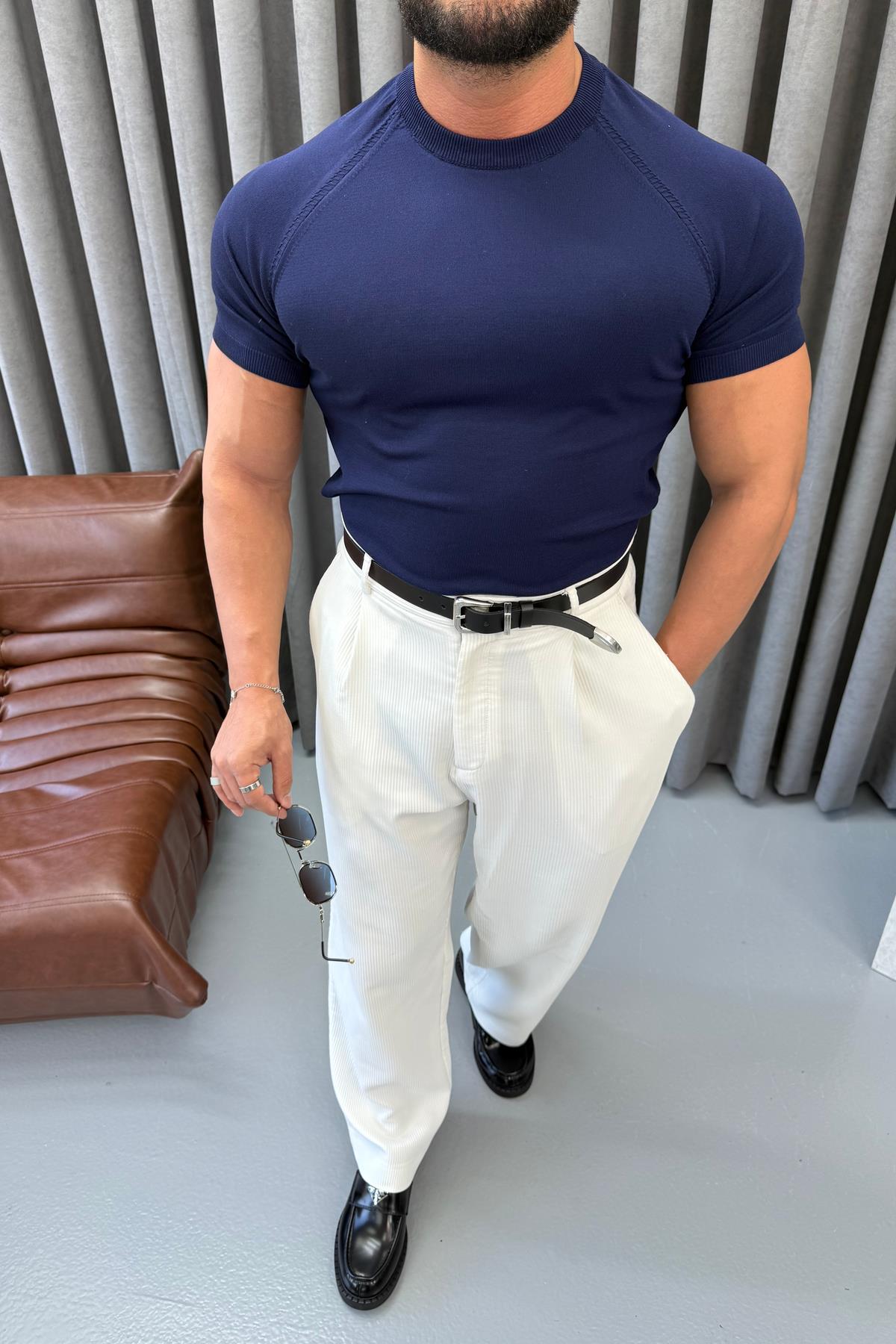 BASIC BİSİKLET YAKA SLİMFİT TRİKO LACİVERT