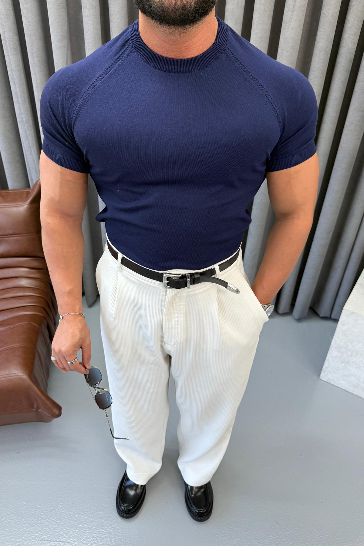 BASIC BİSİKLET YAKA SLİMFİT TRİKO LACİVERT