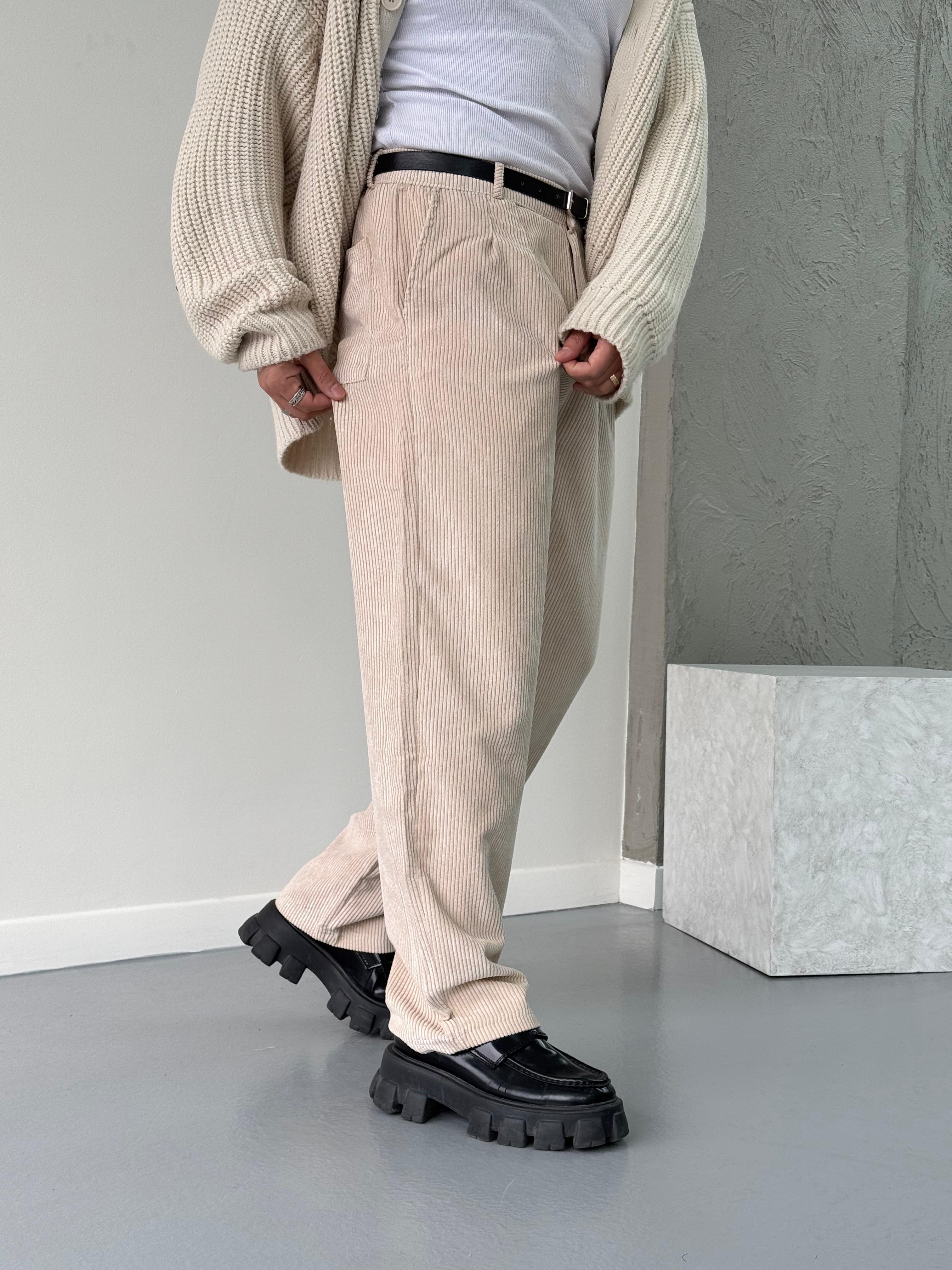 Bej Kadife Baggy Pantolon