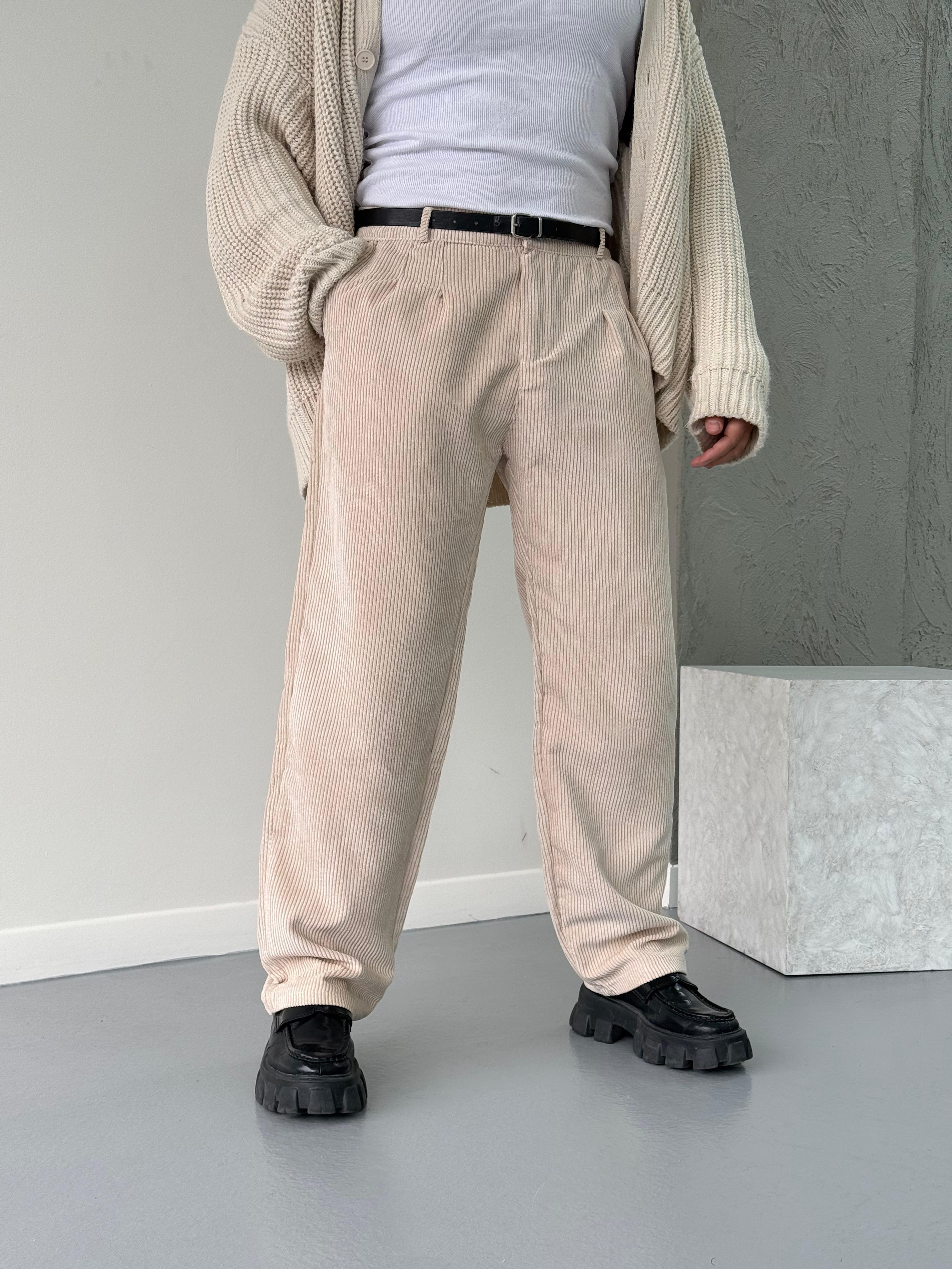 Bej Kadife Baggy Pantolon