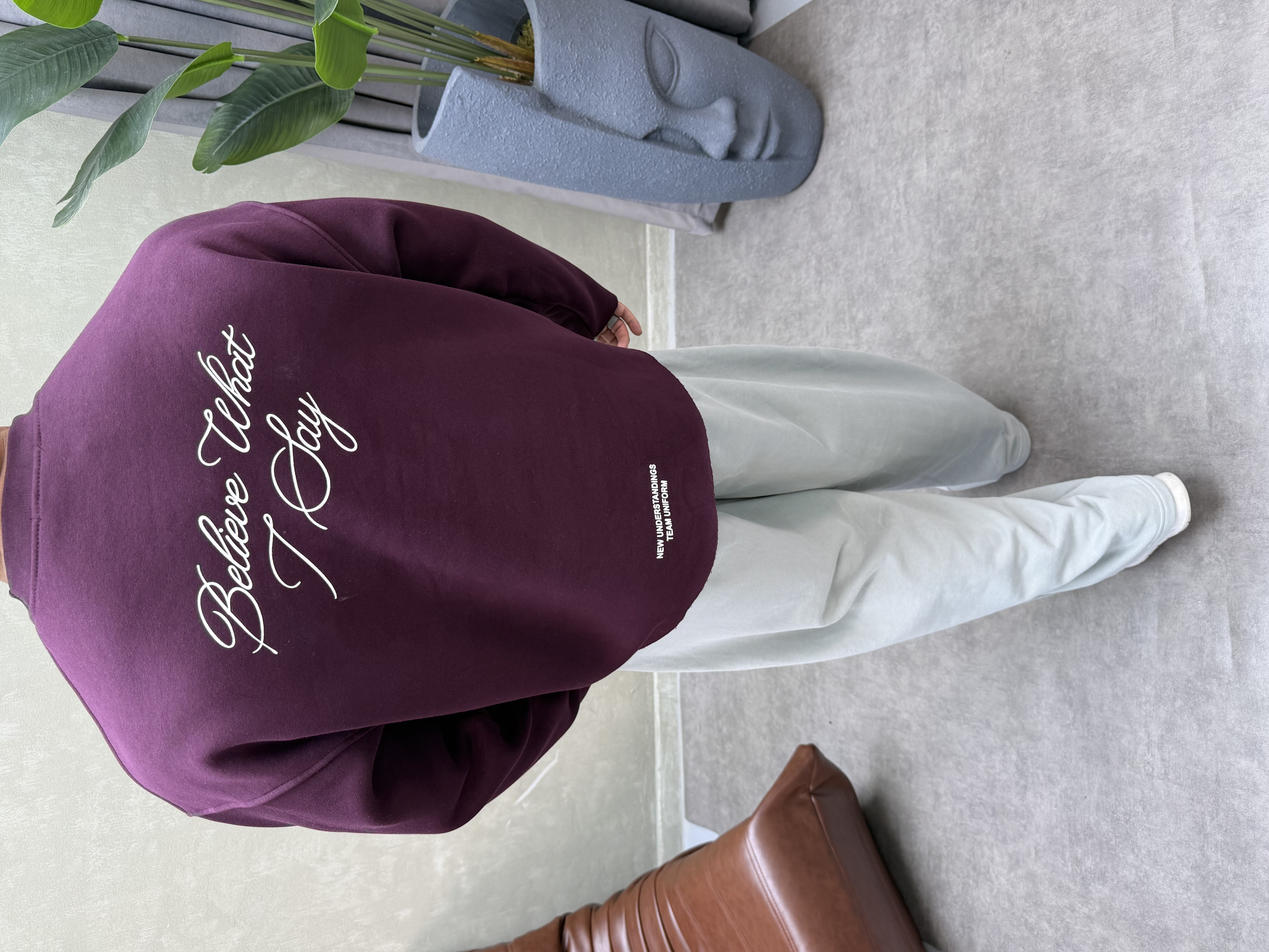 BOXY KALIP BELİVE SIRT DETAYLI SWEAT BORDO