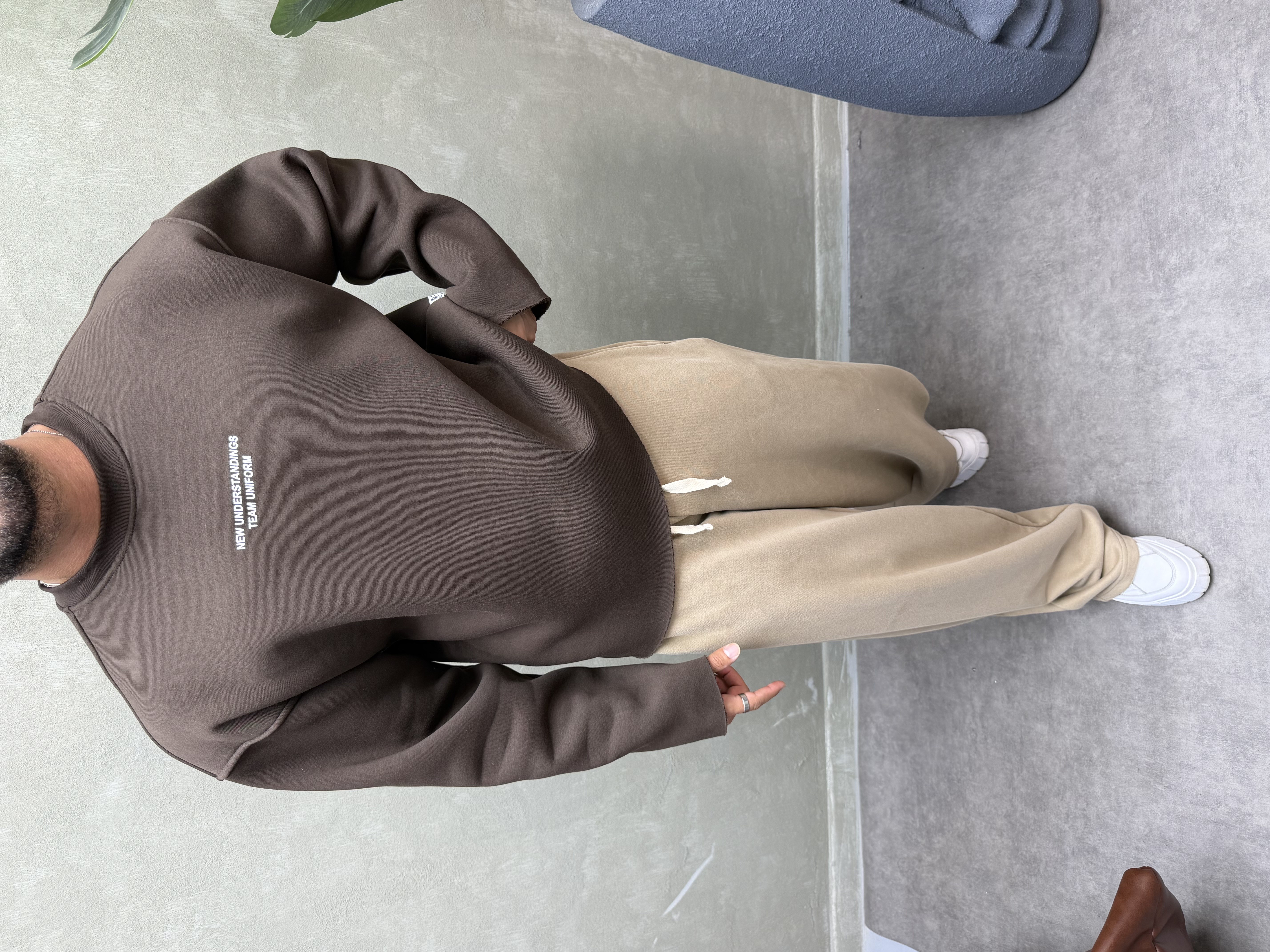 BOXY KALIP BELİVE SIRT DETAYLI SWEAT KAHVERENGİ 