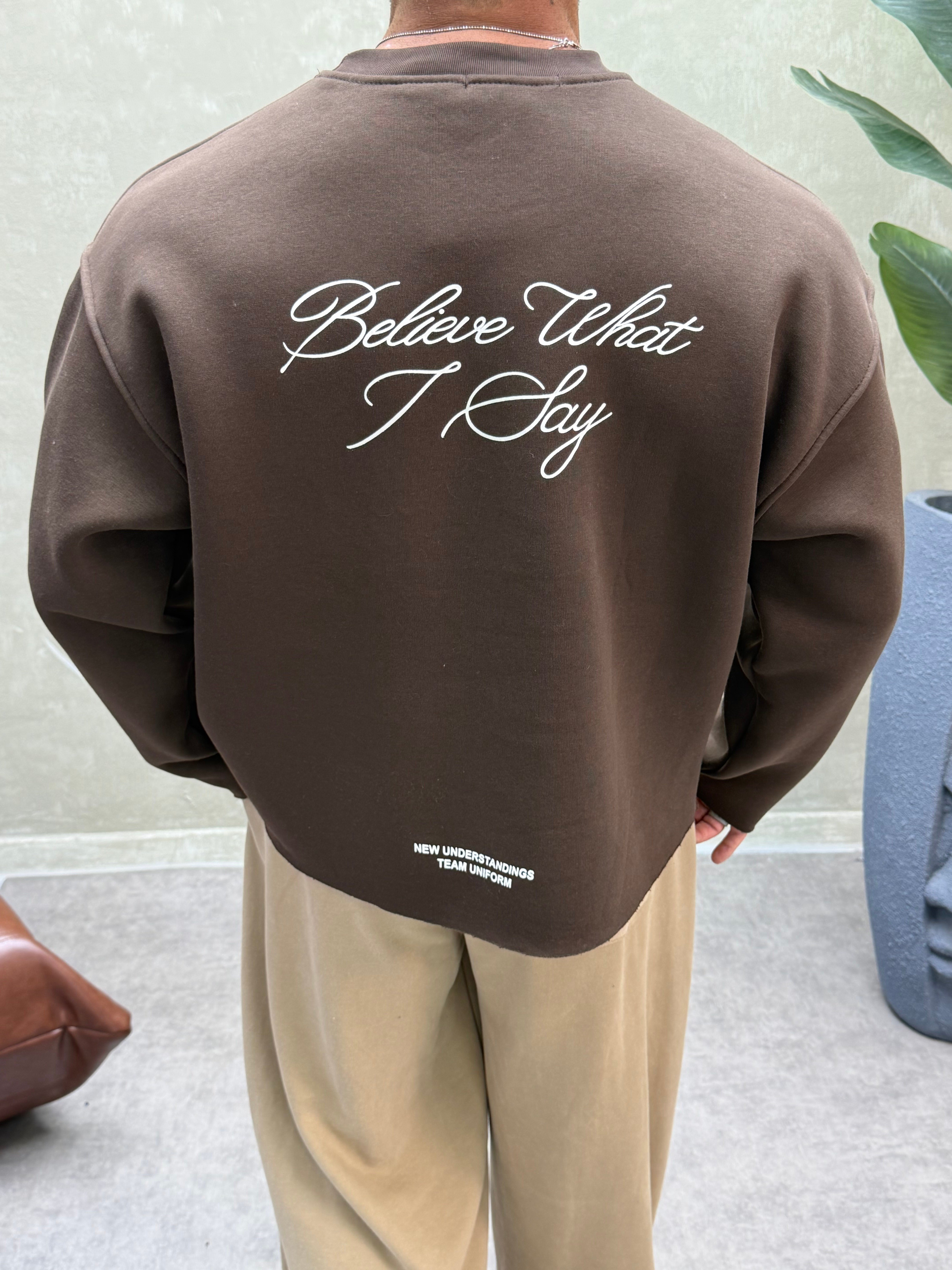 BOXY KALIP BELİVE SIRT DETAYLI SWEAT KAHVERENGİ 