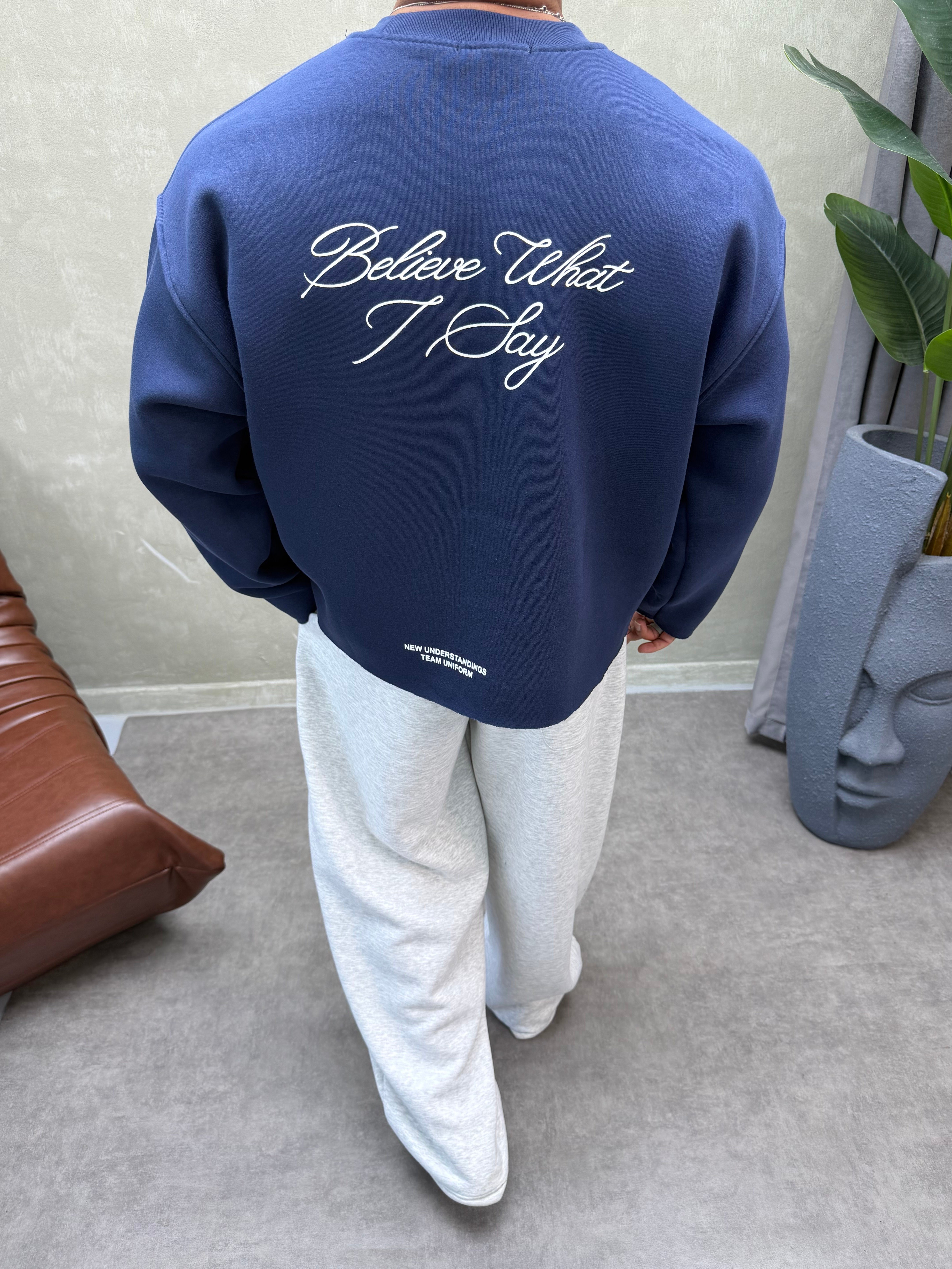 BOXY KALIP BELİVE SIRT DETAYLI SWEAT LACİVERT