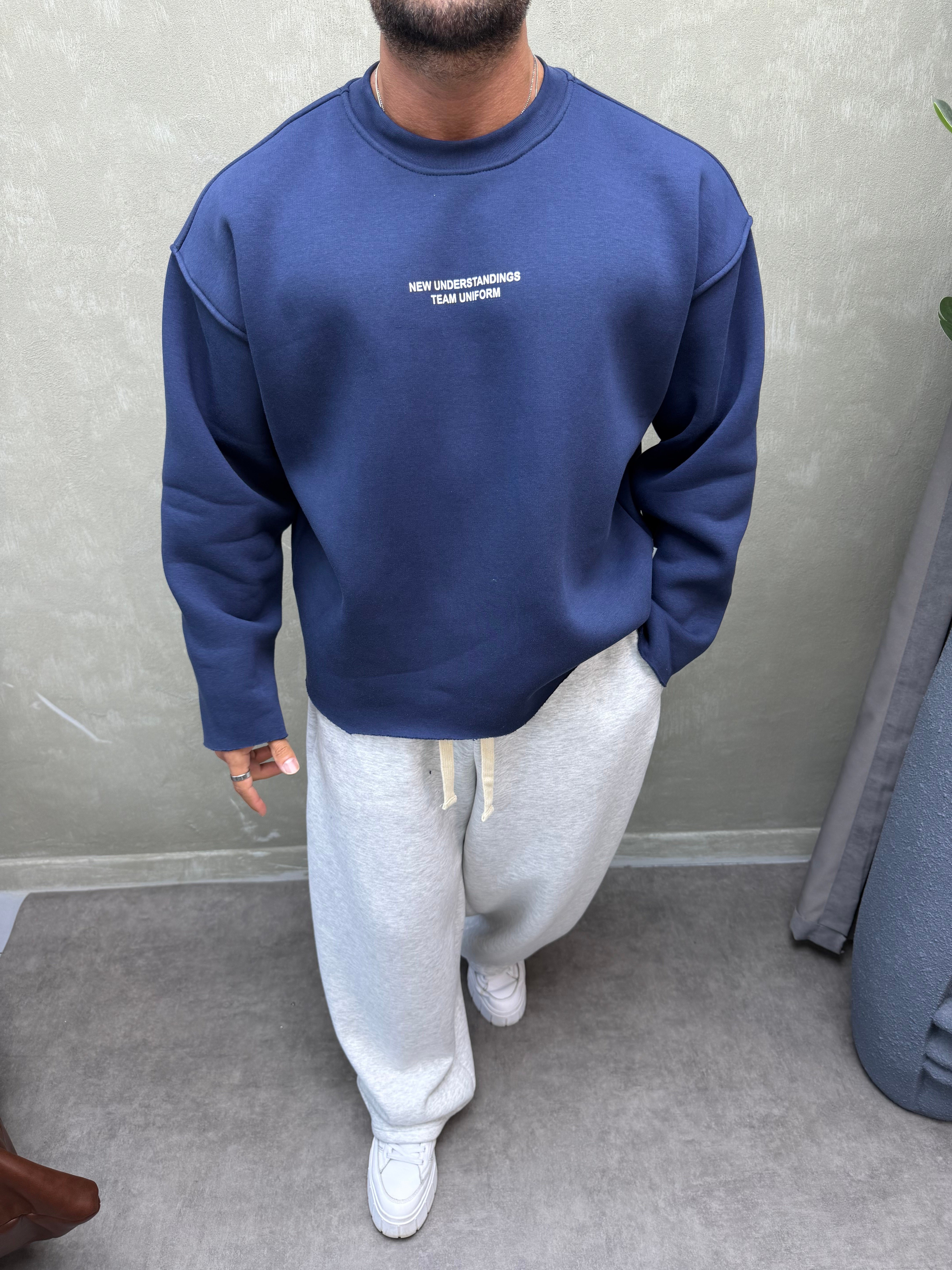 BOXY KALIP BELİVE SIRT DETAYLI SWEAT LACİVERT