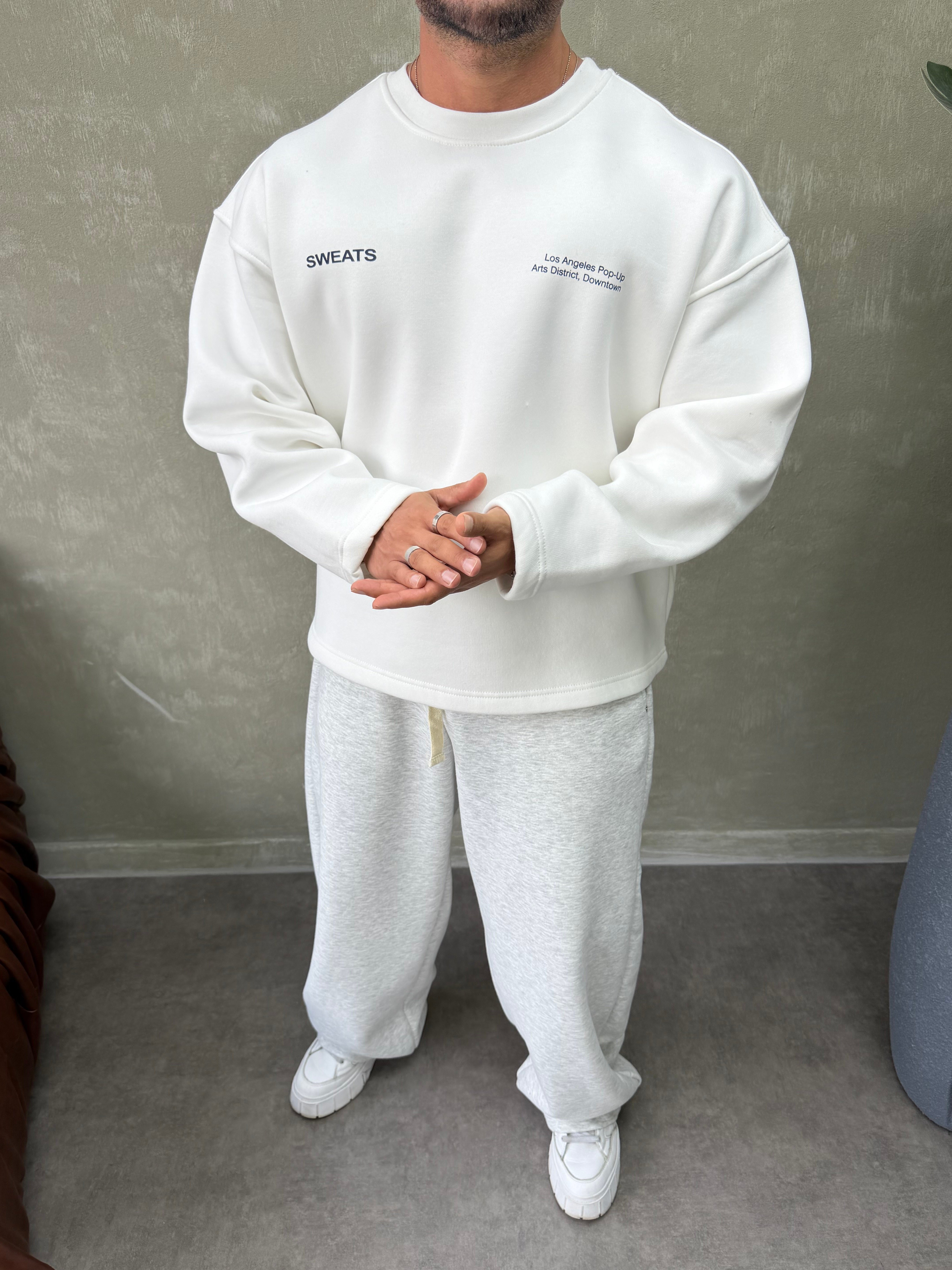 BOXY KALIP OVERSIZE SIRT BASKILI SWEAT BEYAZ