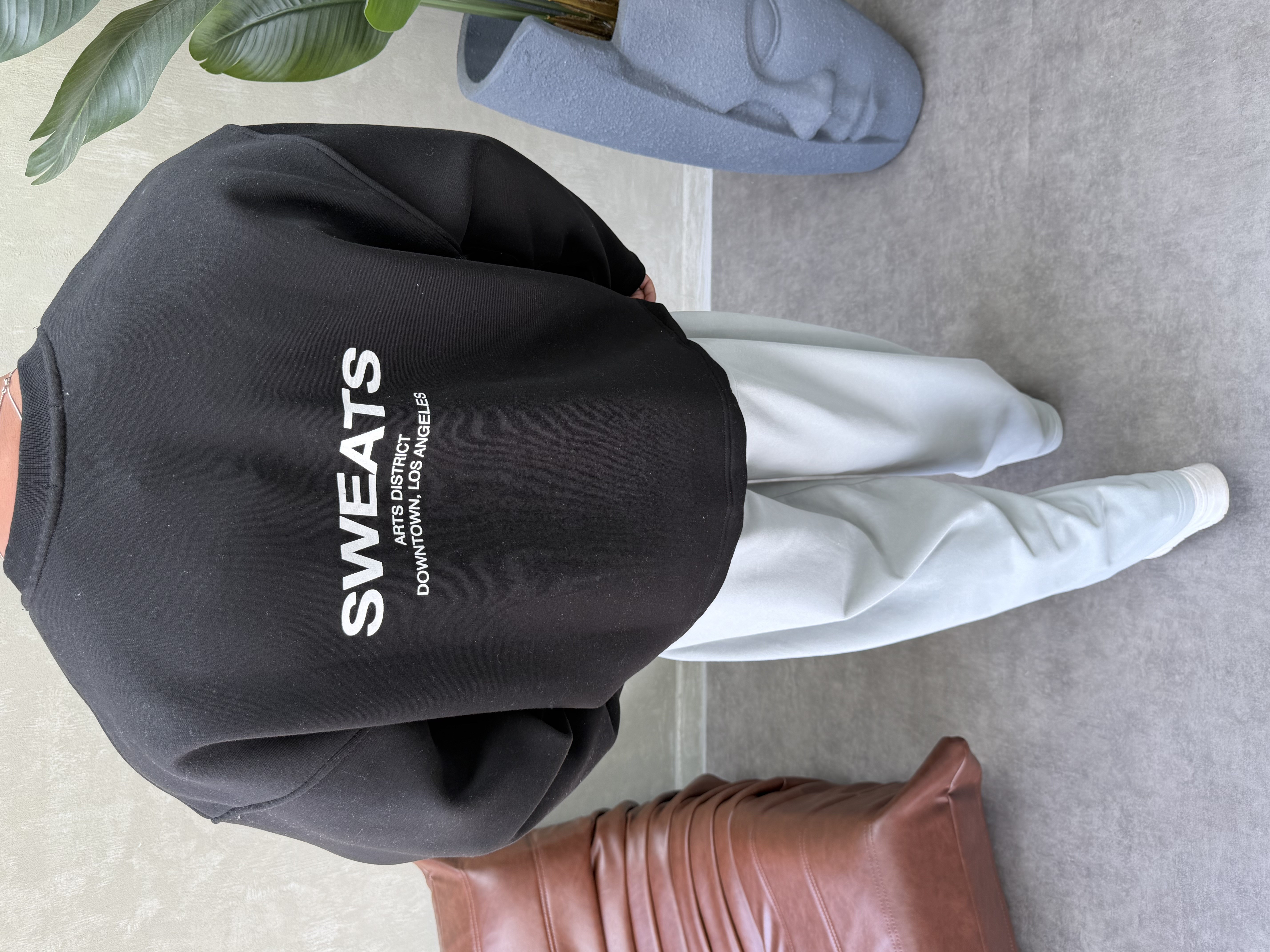 BOXY KALIP OVERSIZE SIRT BASKILI SWEAT SİYAH