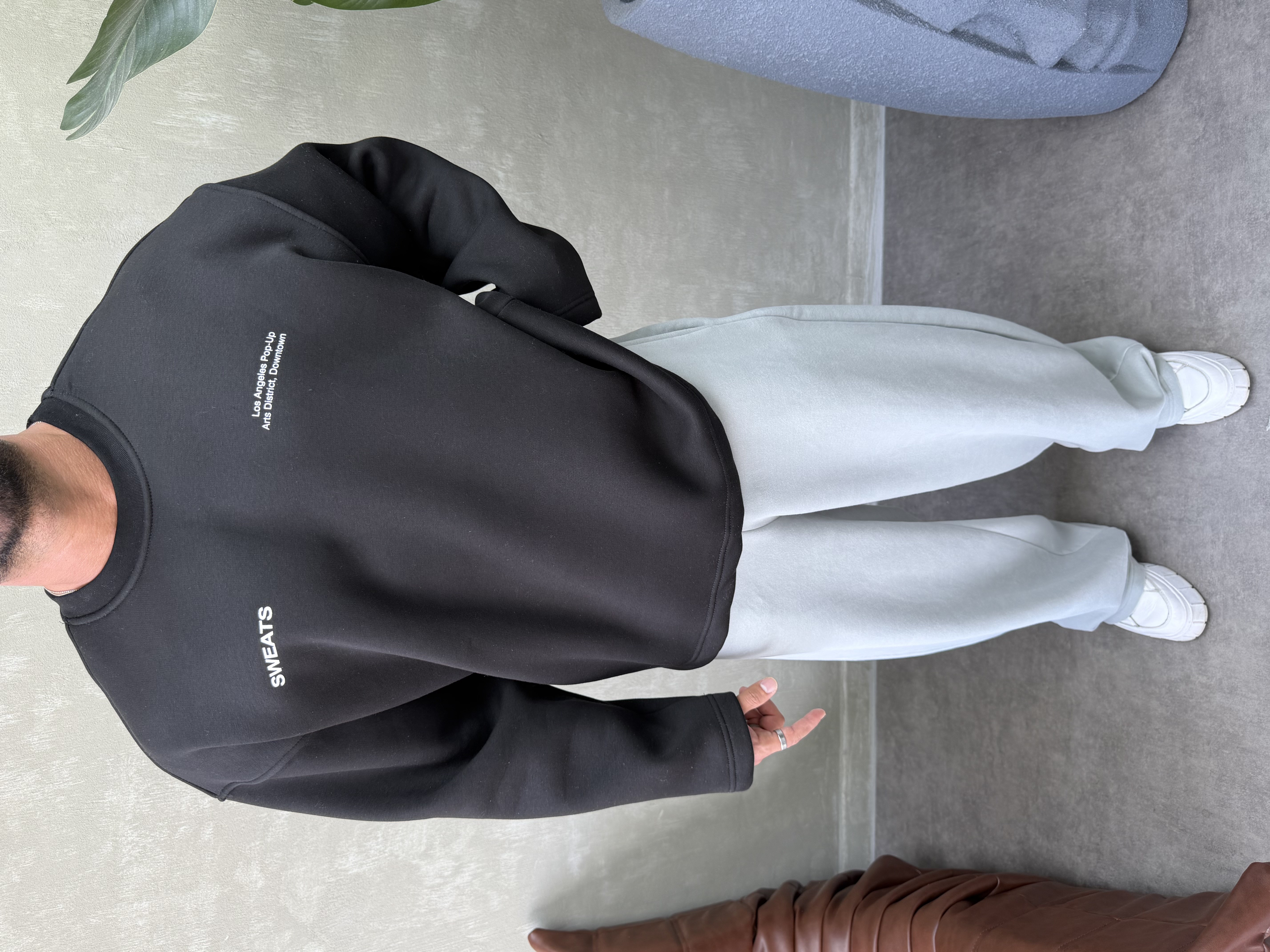 BOXY KALIP OVERSIZE SIRT BASKILI SWEAT SİYAH