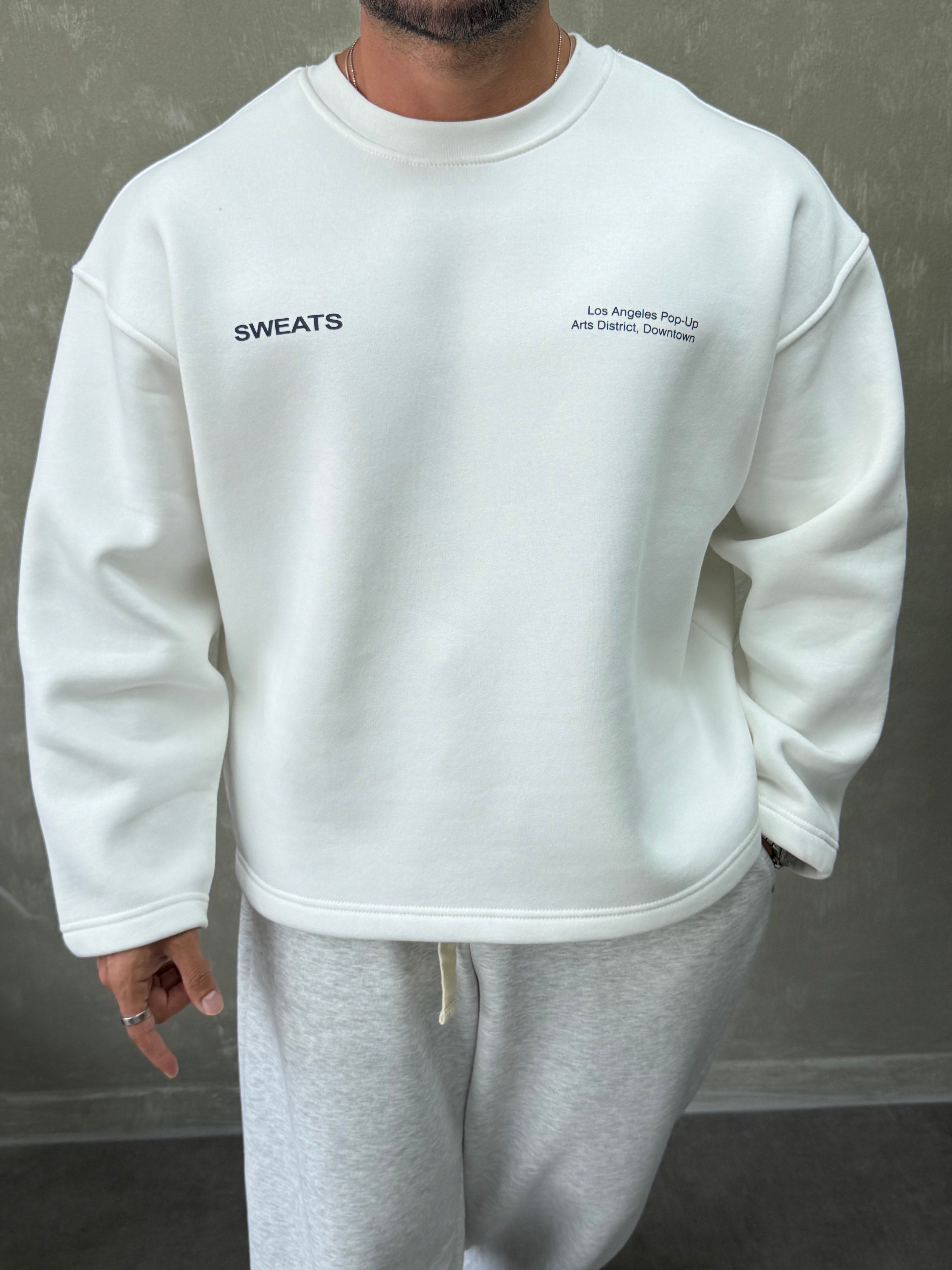 BOXY KALIP OVERSIZE SIRT BASKILI SWEAT BEYAZ