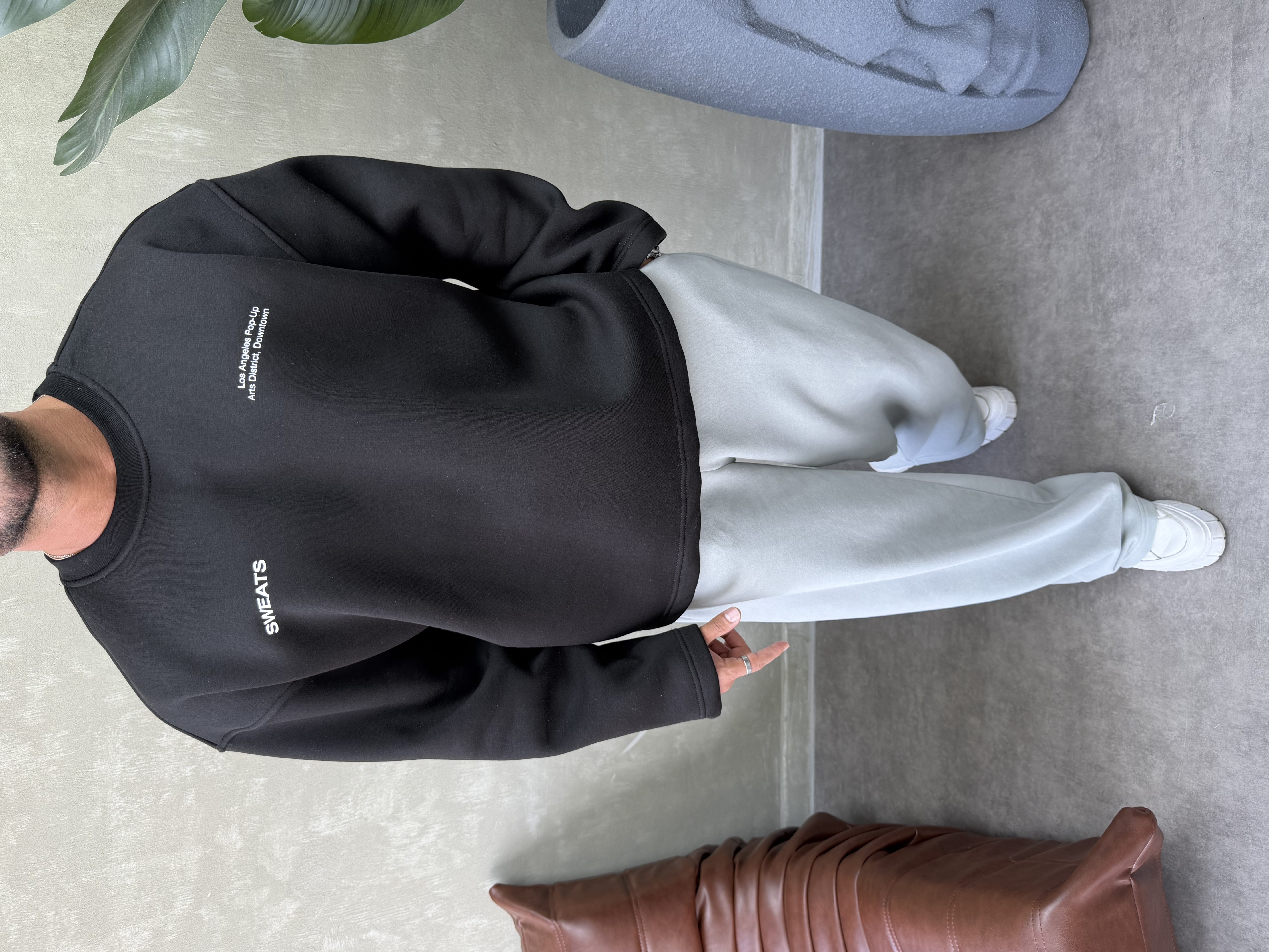 BOXY KALIP OVERSIZE SIRT BASKILI SWEAT SİYAH