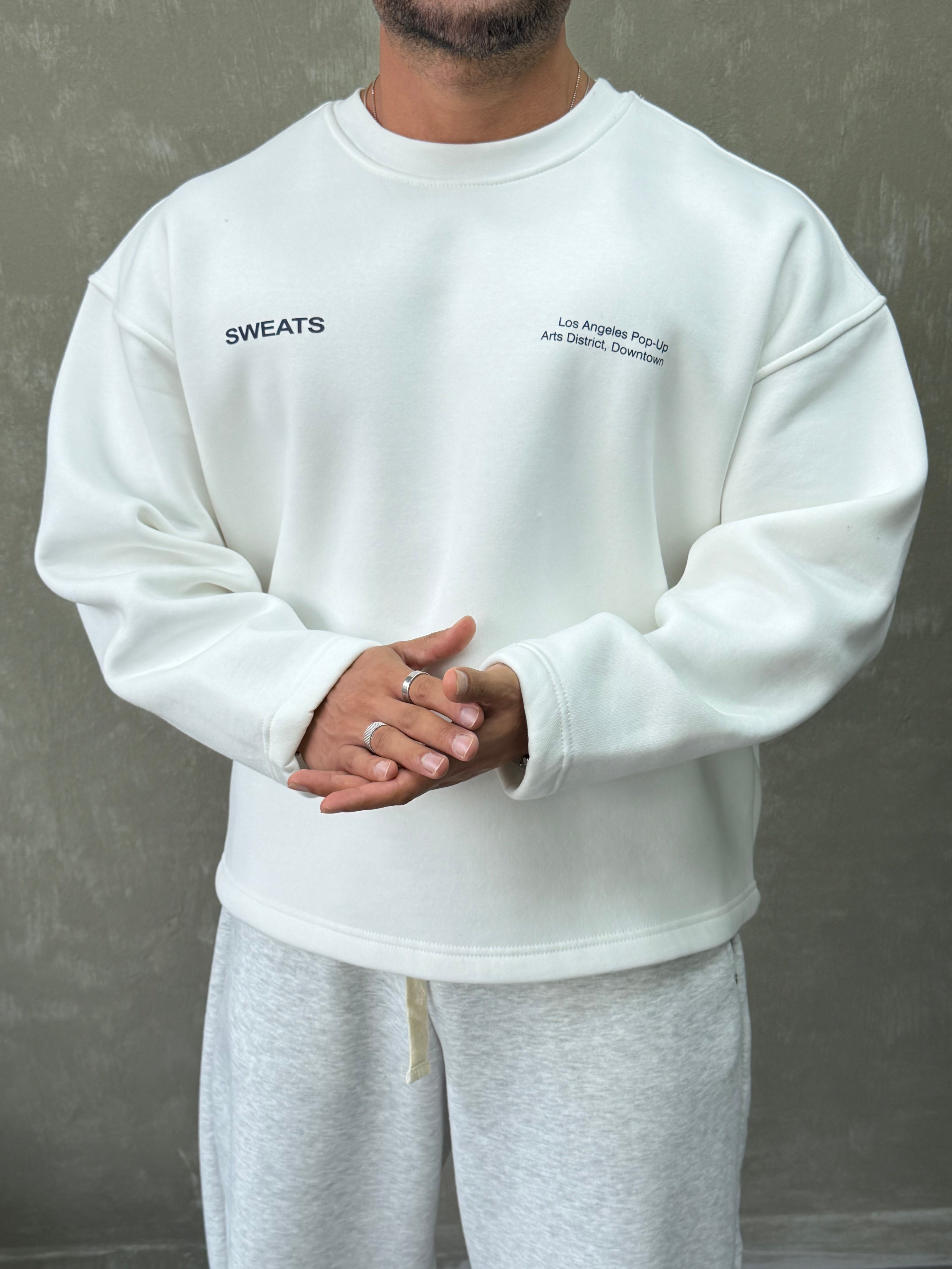 BOXY KALIP OVERSIZE SIRT BASKILI SWEAT BEYAZ