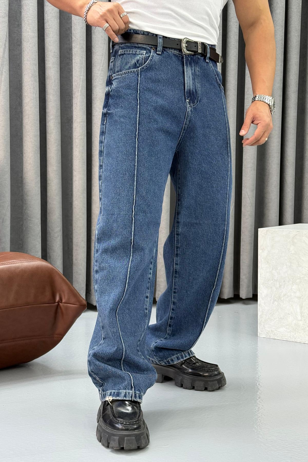 BR ŞERİT DETAYLI BAGGY JEAN MAVİ