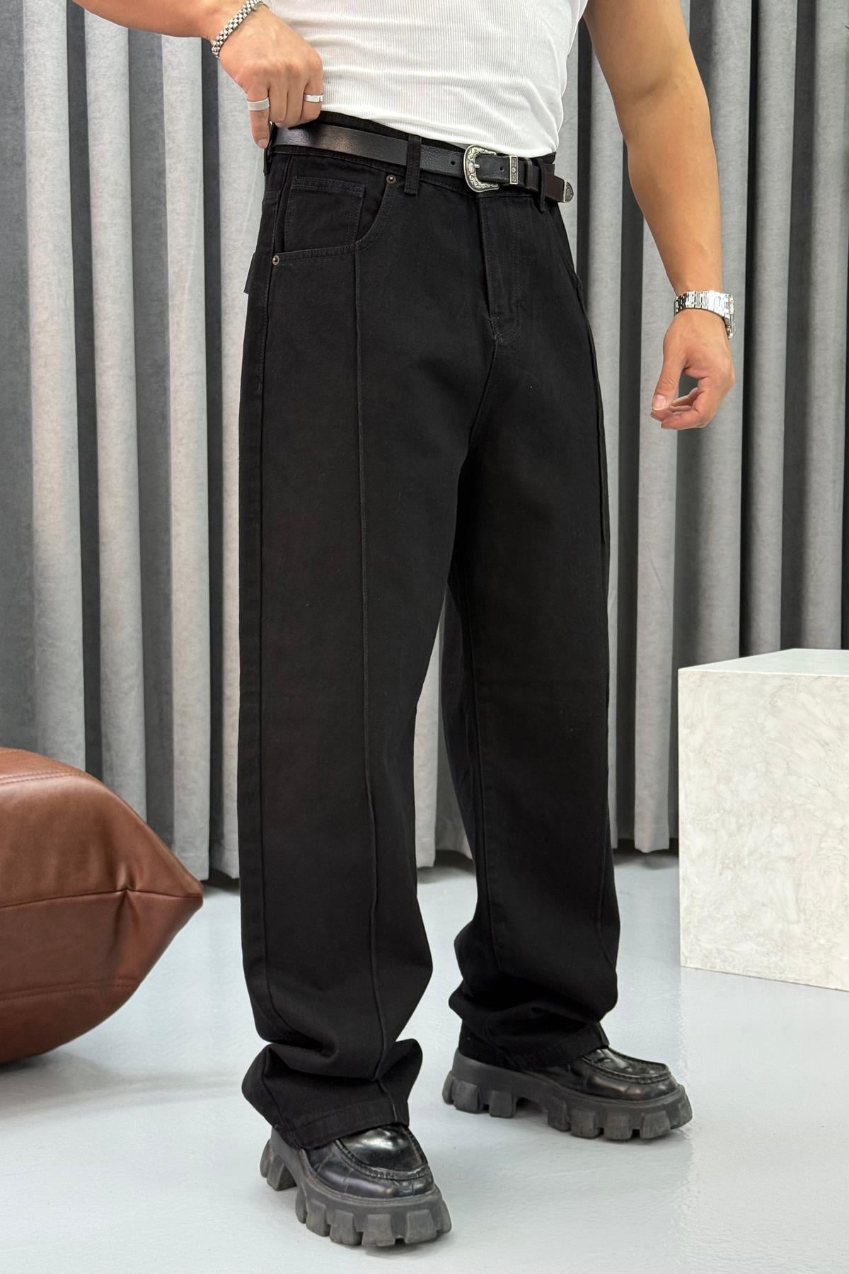 BR ŞERİT DETAYLI BAGGY JEAN SİYAH