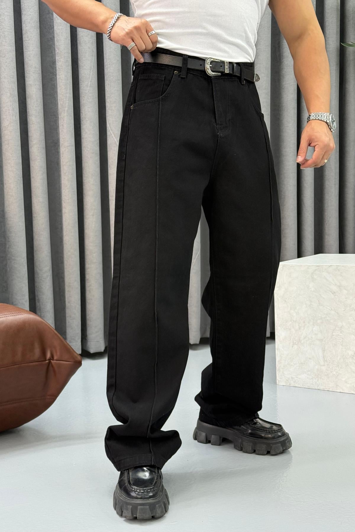 BR ŞERİT DETAYLI BAGGY JEAN SİYAH