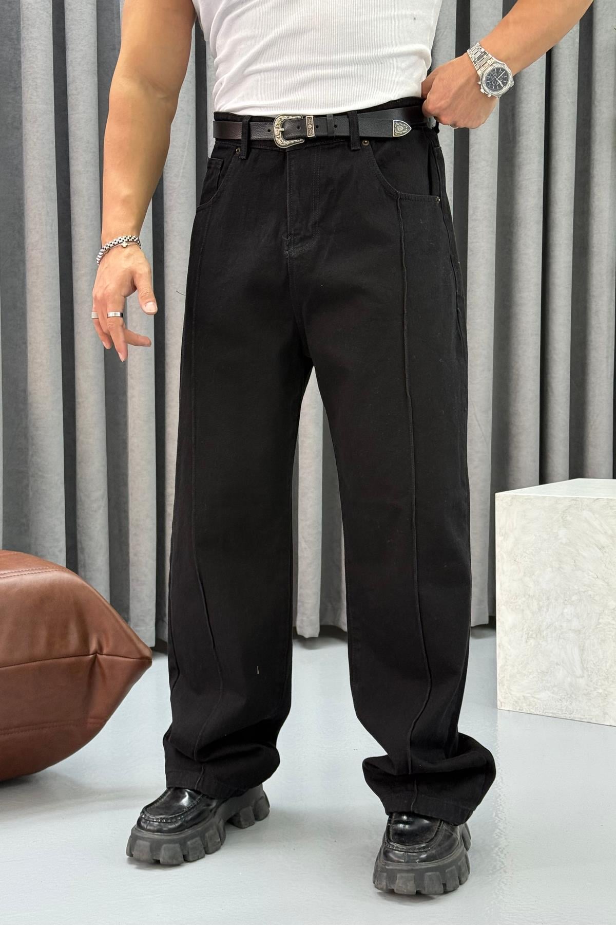 BR ŞERİT DETAYLI BAGGY JEAN SİYAH